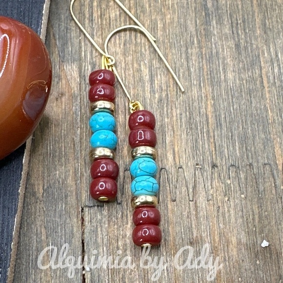 Alquimia Red and Blue Dangle Earrings with Bead Design turquoise - Picture 1 of 1